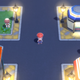 A Chibi-looking Pokémon trainer stands in the middle of one of Diamond and Pearl's cities.